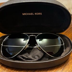 Michael Kors Silver and Black Aviator Sunglasses